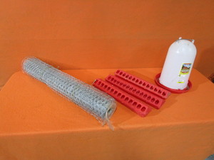 lot 74 image: Chicken Feeders, Waterer, Wire Fencing