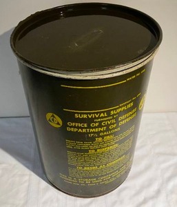 lot 33 image: 17.5 Gallon Survival Metal Barrel From 1963