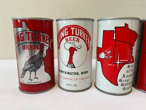 lot 99 image: 7 Vintage King Turkey Beer Cans From Worthington Minnesota