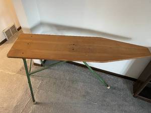 lot 140 image: Vintage Collapsible Wood Top Ironing Board With Metal Legs