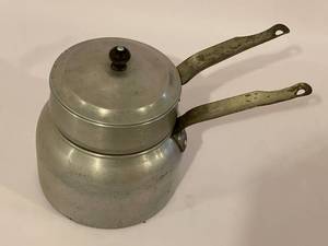 lot 179 image: Vintage Wear-ever Double Broiler Pot With Wooden Handle