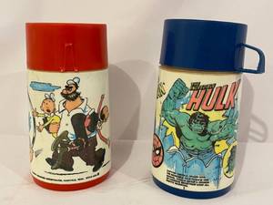lot 220 image: Vintage Popeye and Spiderman Thermoses