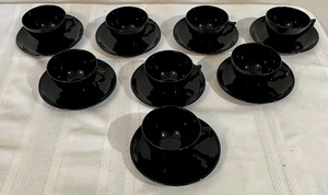 lot 286 image: 8 Vintage Black Cups with Saucers