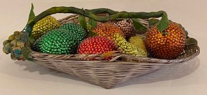 lot 236 image: Wicker Basket with Hand Made Beaded Fruits