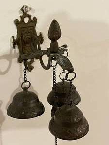 lot 303 image: Vintage Metal Wall Mounted Three Bell Piece