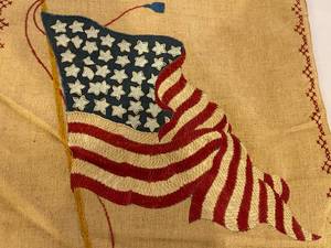 lot 322 image: Vintage Embroidery God Bless America Wall Hanging Textile