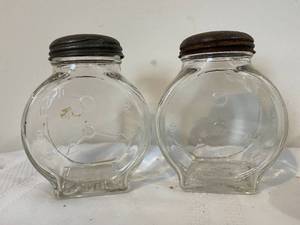 lot 348 image: Vintage Glass Character Jars with Metal Tops