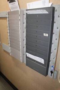 Lot of (4) Wall-Mount Office Organizers  - Metal File Racks (x2), Clip Strips (x2)