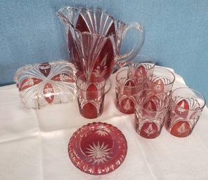 lot 75 image: Cherry Red Bohemian Cut Glass Group