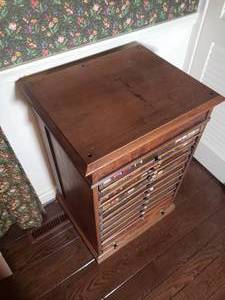 lot 118 image: Antique Eureka Glass Drawer Spool Cabinet