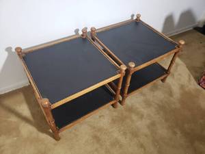lot 151 image: Matched Pair of MCM Side Tables with Brass Tack Details