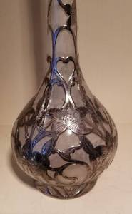 lot 27 image: Art Nouveau Sterling Silver Overlay White Art Glass Vase