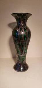 lot 28 image: Art Nouveau Sterling Silver Overlay Emerald Glass Vase