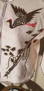 lot 85 image: Vintage Hand Beaded Cashmere Sweater  Cranes in Flight