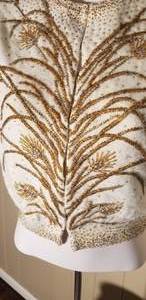 lot 86 image: Vintage Hand Beaded Cashmere Sweater  Sprays of Grass & Flowers