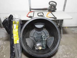 lot 15 image: 3-Hand Saws, Craftsman 120 Volt leave Blower, Pond With 1 Pipe Insulation Tubes, Garden Fencing & 4-Solar Landscaping Lights