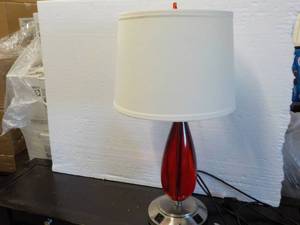 lot 244 image: Red Teardrop Lamp with Shade and El...