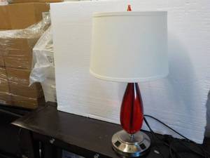lot 245 image: Red Teardrop Lamp with Shade and El...