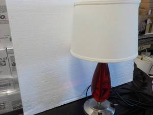 lot 247 image: Red Teardrop Lamp with Shade and El...
