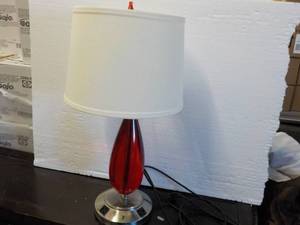 lot 248 image: Red Teardrop Lamp with Shade and El...