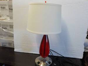 lot 249 image: Red Teardrop Lamp with Shade and El...