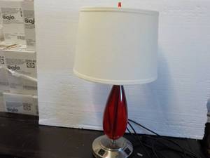 lot 250 image: Red Teardrop Lamp with Shade and El...