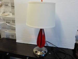 lot 251 image: Red Teardrop Lamp with Shade and El...