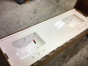 Home Decorators Collection 73 in. W x 22 in. D Engineered Marble Double Trough Sink Vanity Top in Winter White
