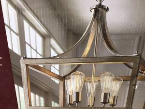 Home Decorators Collection Boswell Quarter 20 In. 5-Light Brushed Nickel Dining Room Chandelier With Painted Weathered Gray Wood Accents