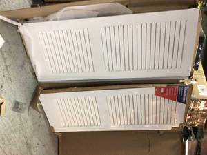 Lot of 2 32 in. x 80 in. Plantation Louver White Solid Core Pine Interior Door Slab by Kimberly Bay Customer Returns See Pictures