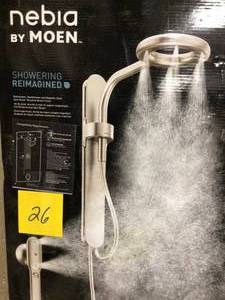 lot 26 image: MOEN Nebia 1-Spray 8 in. Dual Shower Head and Handheld Shower Head with Magnetic Dock in Spot Resist Brushed Nickel Customer Returns See Pictures