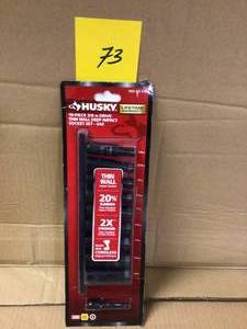 lot 73 image: Husky 38 in. Drive Thin Wall Deep Impact Socket Set SAE (10-Piece) Customer Returns See Pictures
