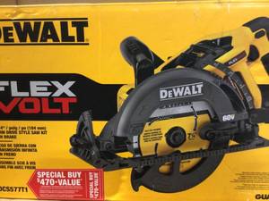 lot 89 image: DEWALT FLEXVOLT 60-Volt MAX Lithium-Ion Cordless Brushless 7-14 in. Wormdrive Style Circ Saw w Battery 2Ah, Charger and Bag Customer Returns See Pictures