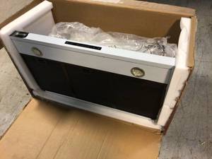 lot 107 image: 36 in. 350 CFM Convertible Wall Mount Kitchen Range Hood with LED Lights in Black Stainless Steel by AKDY Customer Returns See Pictures