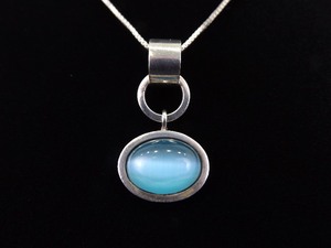 lot 3 image: .925 Sterling Silver Blue Chrysoberyl Cabochon Pendant Necklace
