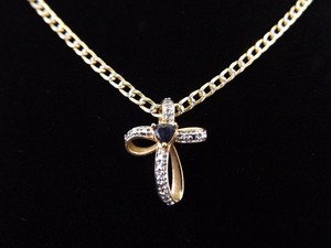 lot 5 image: .925 Sterling Silver Diamond Accented Sapphire Heart Vermeil Pendant Necklace