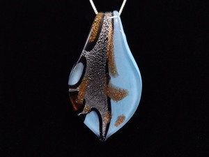 lot 8 image: .925 Sterling Silver Blue with Gold and Silver Flake Art Glass Pendant Necklace