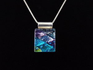 lot 9 image: .925 Sterling Silver Multi Colored Dichroic Glass Pendant Necklace