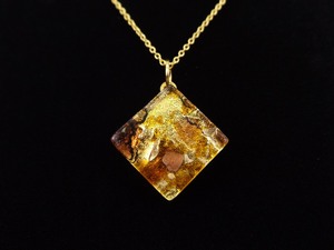 lot 15 image: .925 Sterling Silver Orange Dichroic Glass Vermeil Pendant Necklace