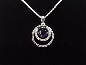 lot 16 image: .925 Sterling Silver Diamond Accented Dancing Amethyst Pendant Necklace