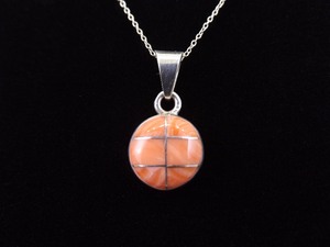 lot 18 image: .925 Sterling Silver Zuni Inlayed Red Agate Pendant Necklace