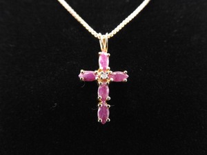 lot 19 image: .925 Sterling Silver Diamond Accented Ruby Cross Vermeil Pendant Necklace