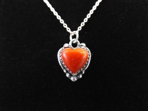 lot 21 image: .925 Sterling Silver Coral Heart Pendant Necklace