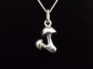 lot 33 image: .925 Sterling Silver Magic Mushroom Pendant Necklace
