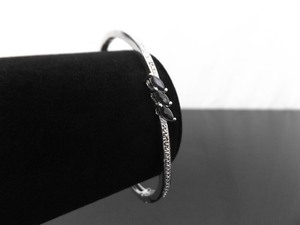 lot 39 image: .925 Sterling Silver Diamond Accented Black Sapphire Hinged Bangle Bracelet