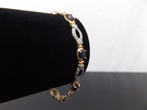 lot 41 image: .925 Sterling Silver Diamond Accented Black Sapphire Vermeil Bracelet