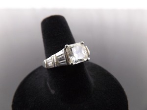 lot 75 image: .925 Sterling Silver Princess Cut Zirconia Ring Size 7.75