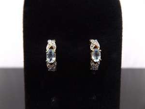 lot 92 image: .925 Sterling Silver Diamond Accented Oval Cut Topaz Vermeil Post Earrings