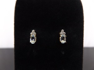 lot 93 image: .925 Sterling Silver Diamond Accented Oval Cut Topaz Vermeil Post Earrings