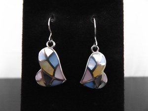 lot 95 image: .925 Sterling Silver Inlayed Multi Color Mother of Pearl Dangle Hook Earrings